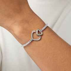 Absolute Sterling Silver Simulated Diamond Heart Line Bracelet, 6-3/4"