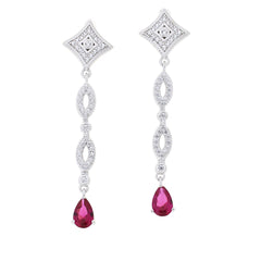 HSN Sterling Silver Pear-shape Ruby Drop Dangle Earrings, 2"