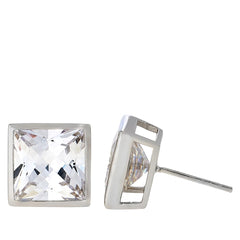 Absolute Sterling Silver 10MM Solitaire Princess-cut Stud Earrings,