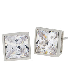 Absolute Sterling Silver 8MM Solitaire Princess-cut Stud Earrings,