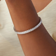 Pulsera de plata de ley con diamantes simulados de corte princesa, 18 cm