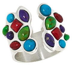 Jay King Sterling Silver Multicolor Multi-gemstone Open-Shank Ring, Size 6
