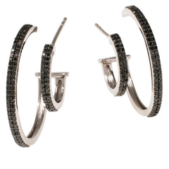 Colleen Lopez Sterling Silver Double Hoop Black Diamond Earrings