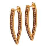 Rarities Sterling Silver Goldclad 1ctw Champagne Diamond Elongated Hoop Earrings, 1-1/4"