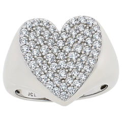 Absolute Sterling Silver 1.39ctw  Pave Heart Signet Ring, Size 6