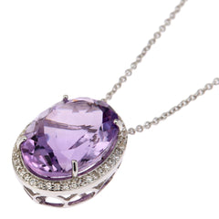 Collar Colleen Lopez con colgante ovalado de plata de ley con halo de circonitas blancas y rosa de Francia, 45,7 cm