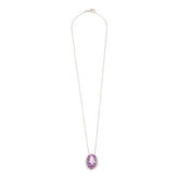 Colleen Lopez Sterling Silver Oval Rose-de-France & White Zircon Halo Pendant Necklace, 18"