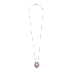 Collar Colleen Lopez con colgante ovalado de plata de ley con halo de circonitas blancas y rosa de Francia, 45,7 cm