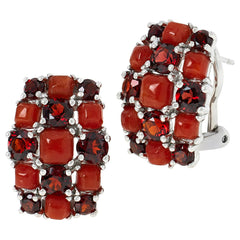 Jade of Yesteryear Sterling Silver Red Jade & Garnet Omega-Back Earrings