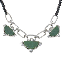 Jade of Yesteryear Jade Bead and Link Statement Necklace, 18"
