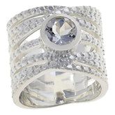 Herkimer Mines Silvertone "Diamond" Quartz Solitaire Wide Wrap Ring, Size 8