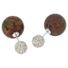 Colleen Lopez Sterling Silver Ocean Jasper 14mm Pave Ball Earrings.