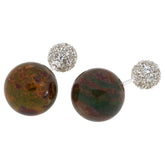 Colleen Lopez Sterling Silver Ocean Jasper 14mm Pave Ball Earrings.