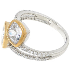 Absolute Sterling Silver 5.25ctw Bezel-Set Cushion Pav Bypass Ring, Size 10