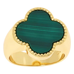 Connie Craig Carroll Goldtone Malachite Clover Ring, Size 7