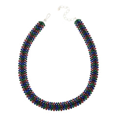 Jay King Malachite, Lapis, Garnet Woven Necklace, 18"