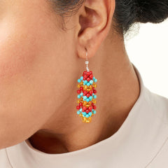 Jay King Sterling Silver Turquoise, Coral & Ember Earrings, 1"