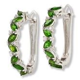 Colleen Lopez Sterling Silver Marquise Chrome Diopside & White Zircon Hoop Earrings.