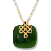 Jade of Yesteryear Sterling Silver Goldclad Cushion Jade Pendant Necklace, 18"