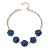 Connie Craig Carroll Goldtone Carved Lapis Flower Station Necklace, 18"