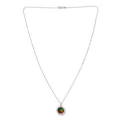 Canadian Ammolite Gems Sterling Silver Round Ammolite Pendant Necklace, 18"
