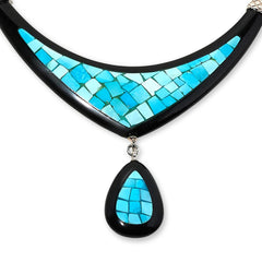 Collar Jay King de La Bella Durmiente con incrustaciones de turquesa y piedra negra, 45 cm