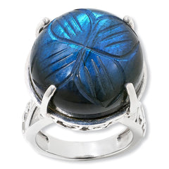 Colleen Lopez Sterling Silver Floral-Carved Labradorite Ring, Size 9