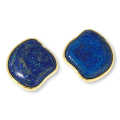 Pendientes de botón con lapislázuli Morgan en tono dorado de Connie Craig Carroll Jewelry, 3,25 cm