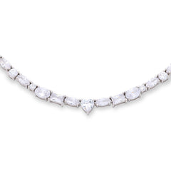 Absolute Sterling Silver Simulated Diamond Mixed Cut Tennis Necklace