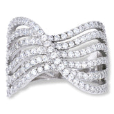 Absolute Sterling Silver 2.25ctw 6-Row Pav Wave Band Ring, Size 6