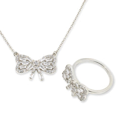 Absolute Sterling Silver 3ctw Bow Ring & Necklace 2-piece Set, Size 8