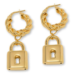 Bellezza Bronze Twisted Hoop "Lock" Charm Earrings