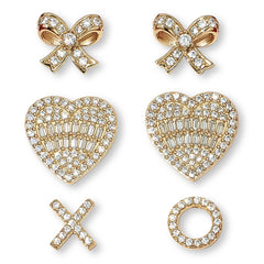 Absolute Sterling Silver Goldclad 3.48ctw Heart, Bow & XO Stud Earrings