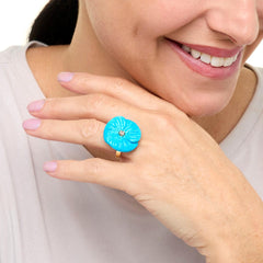 Connie Craig Carroll Goldtone Laura Carved Magnesite Flower Ring, Size 8