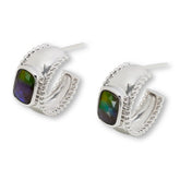 Canadian Ammolite Sterling Silver Cushion-Cut Ammolite Hoop Earrings