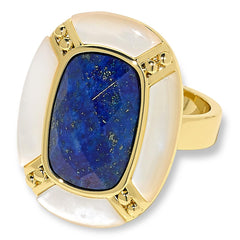 Connie Craig Carroll Goldtone Hailey Mother-of-Pearl & Lapis Ring, Size 8