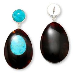 Jay King Sterling Silver Amber & Turquoise Inlay Drop Earrings