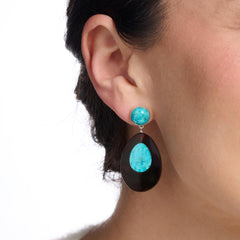 Jay King Sterling Silver Amber & Turquoise Inlay Drop Earrings