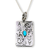 Chaco Canyon Sterling Silver Sleeping Beauty Turquoise Ace of Spades Pendant Necklace, 18"