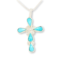 Chaco Canyon Sleeping Beauty Turquoise Cross Pendant Necklace, 18"