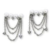 Stately Steel CZ & Simulated Pearl Chain Dangle Earrings