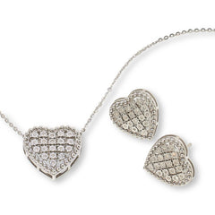 Colleen Lopez Sterling Silver 1/5ctw Diamond Pavé Heart Jewelry Set, 20"