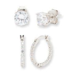 Absolute Sterling Silver 6.26ctw Round Stone Hoop & Stud Earrings Set