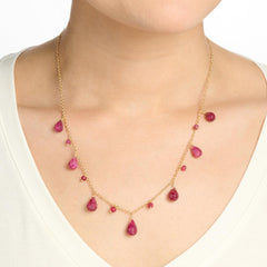 Connie Craig Carroll Goldtone Abigail Red Corundum Charm Necklace, 20"
