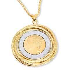 Bellezza 500 Lira Coin Bronze Pendant Spiga Chain Necklace, 18"