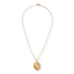 Bellezza Bronze Virgin Mary Lace Frame Oval Pendant Necklace, 20"