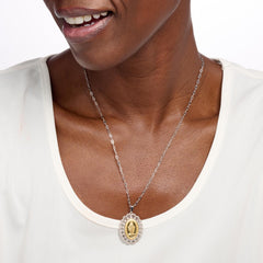 Bellezza Bronze Virgin Mary Lace Frame Oval Pendant Necklace, 20"