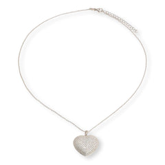 Absolute Sterling Silver Pavé Heart Pendant Necklace, 18"
