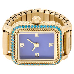 Absolute Goldtone Rectangle Sapphire Dial Ring Watch