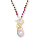 Connie Craig Beaded Cultured Pearl & Corrundum Heart Charm Necklace